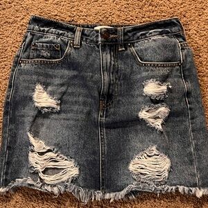 Distressed Denim Skirt
